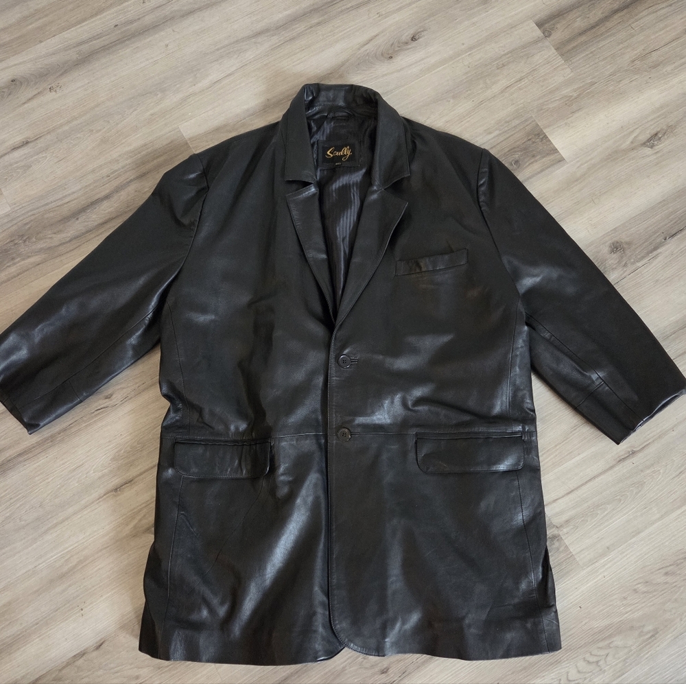 Scully Mens Soft Lamb Skin Leather Jacket Blazer 2 Button  52L Tall- Black